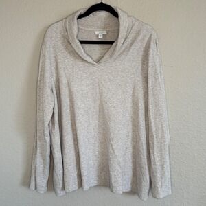 Pure Jill 2X Beige Heathered Shawl Neck Knit Pullover Sweater Cozy Modest